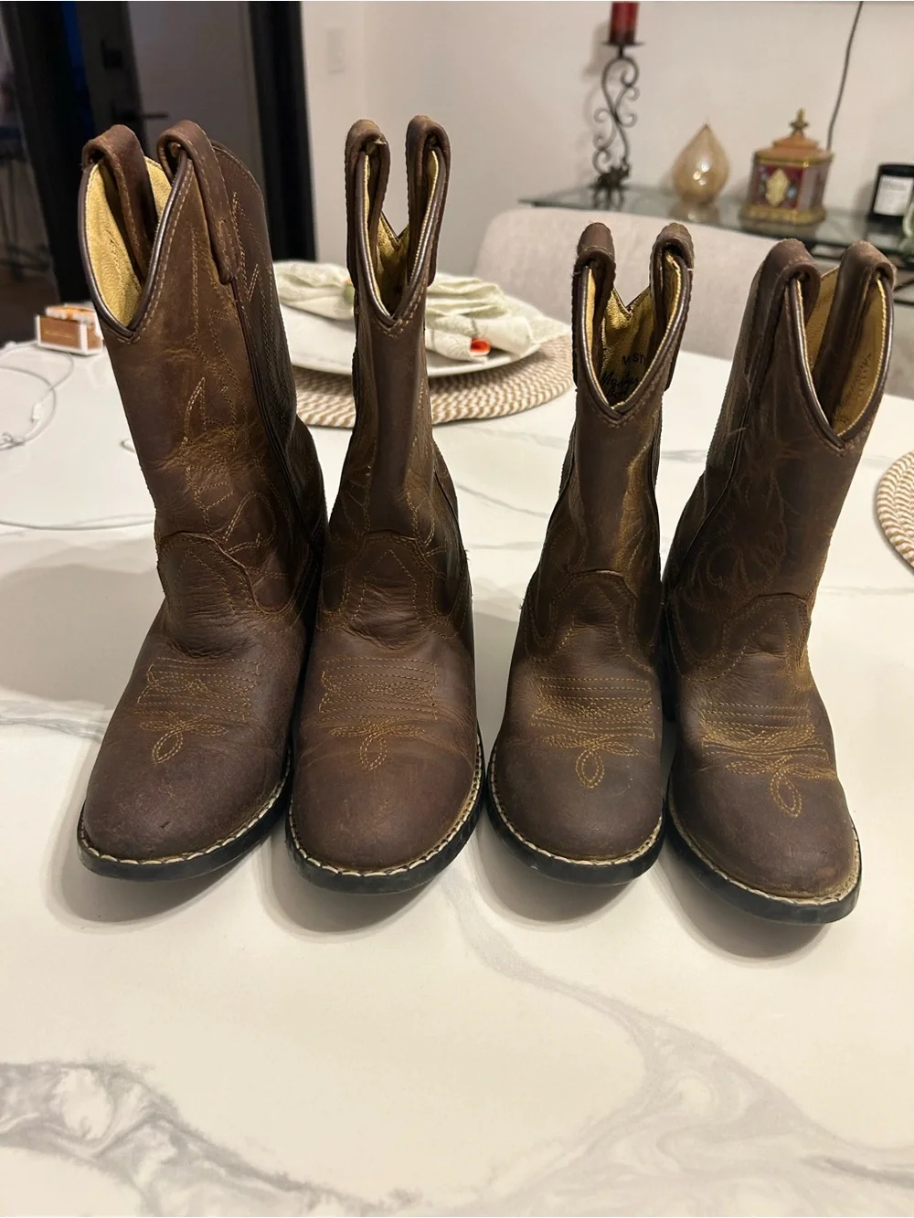 Kids Masterson Brown Distressed Leather Western Cowboy Boots - Pair. Sz 13 & 9.5